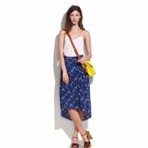 Madewell Blue Silk Chevron Glassland Skirt
